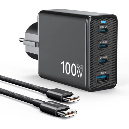 Chargeur Rapide 100W USB-C 4-Ports GaN - Adaptateur PD pour MacBook Air/Pro, iPad, iPhone, Galaxy, Pixel - Câble Inclus.