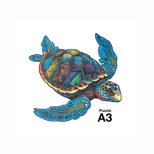 Puzzle en bois formes des pièces uniques format fini A3 pour plus de 12 ans, la tortue de mer du Pacifique