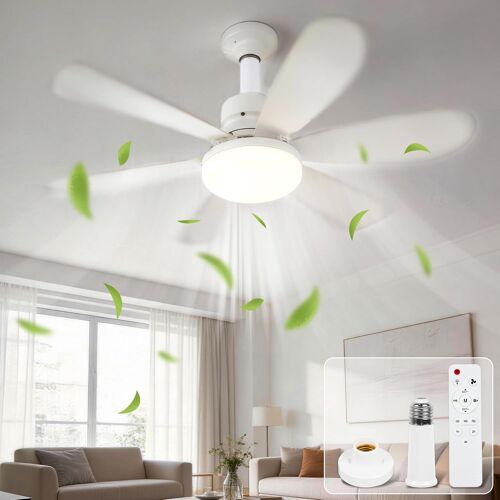 Ventilateur de Plafond avec Lumière, 40W Ventilateur avec Telecommande et Lumière, Silencieux, 3 Vitesses et, 6 Pales, Douille E27, Lampe Ventilateur Plafonnier pour Salon y Chambre (52CM)