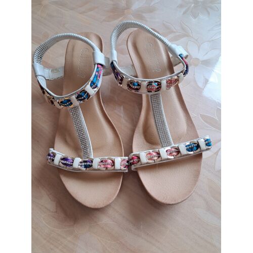 Sandales Pointure 43 Blanc Pierres Multicolores
