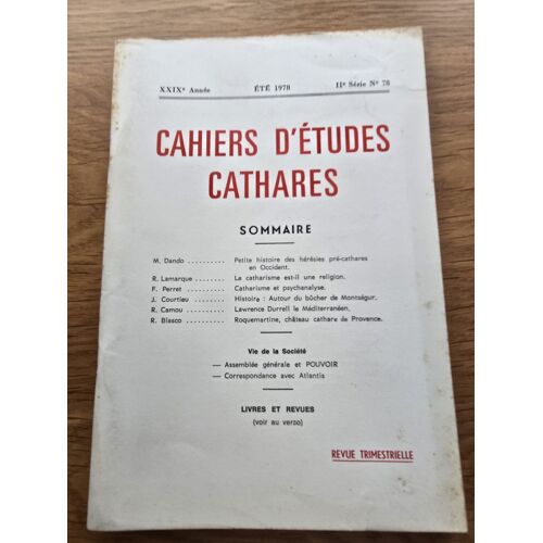 Cahiers D'Études Cathares N°78 Eté 1978