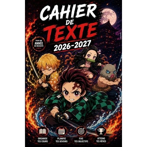 Cahier De Texte Demon Slayer 2026-2027 - Carnet Scolaire Quotidien Pour Élèves - Suivi Des Devoirs, Leçons, Évaluations, Messages
