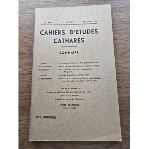 Cahiers D'Études Cathares N°52 Hiver 1971