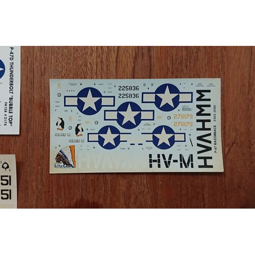Décalcomanie / Décalque / Decal Pour Maquette D'Avion Republic P-47 Razorback - Marque Monogram - Echelle 1/48 - Référence 5302_0301 - Marquage Usaf Ww2 - Little Chief - Pengie Iii - 1977-Monogram