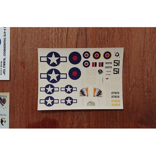 Décalcomanie / Décalque / Décal Pour Maquette D'Avion Republic P-47d "Razorback" - Marque Hasegawa - Référence Kit No. Js-093 - Echelle 1/72 - Ww2 Marquage Usaf Et Raf - Little Chief-Hasegawa