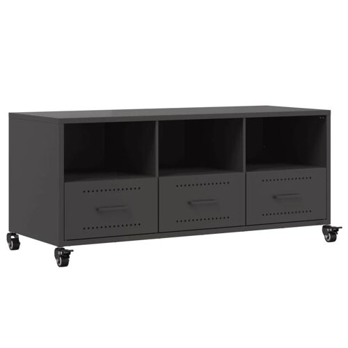 Meuble TV multimédia étagère télévision buffet téléviseur salle à manger salon chambre 100,5 x 39 x 43,5 cm acier noir 02_0025540