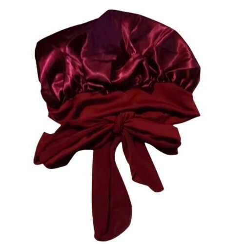 Bonnet Satin De Nuit Bordeaux Avec Noeud Ajustable