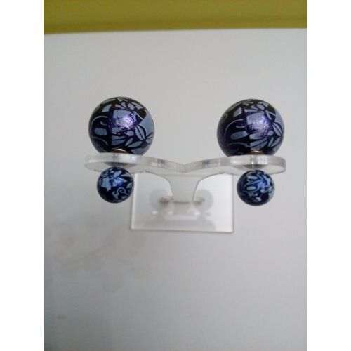 Boucles D'Oreilles Boules En Verre - Aspect Imprimé Violet-Gris