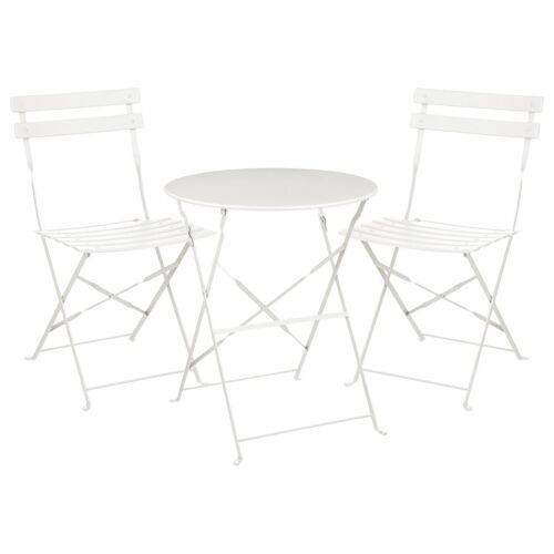Mica Decorations Laurence Ensemble Bistro En Métal ¿ Set De 3 ¿ Table Et Chaises De Jardin ¿ Pour 2 Personnes ¿ Table Ronde Et Chaise Bistrot ¿ Blanc