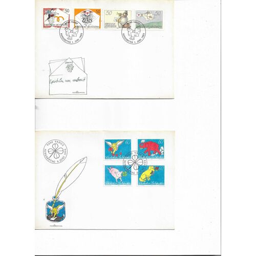 2 Enveloppes Premier Jour 8 Timbres Oblitérés Messages, Plaisir D'écrire Liechtenstein 1992