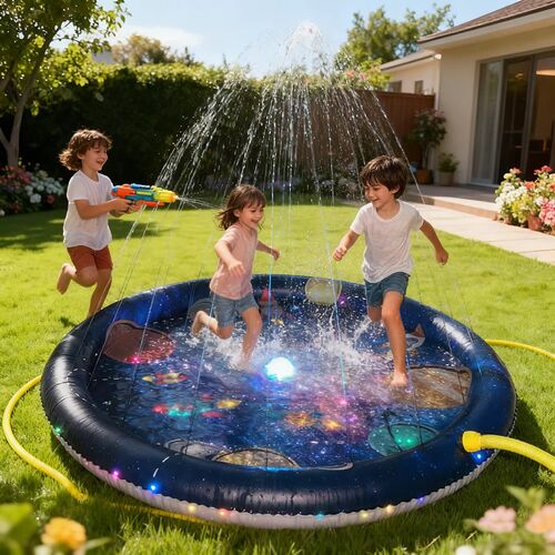 Tapis D'Arrosage Aquatique 3-En-1 Pour Enfants – Splash Pad 60 Pouces – Aire De Jeux D'Eau Extérieure