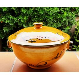 Plat Avec Couvercle Artisanal Grès Verni Tons Ocre Et Vert État Neuf