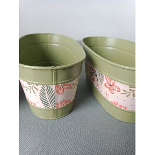 Lot De 4 Jardinières Ovale En Métal Laqué 20x11x9 Cm | Petit Pot De Fleurs Intérieur Et Extérieur Design
