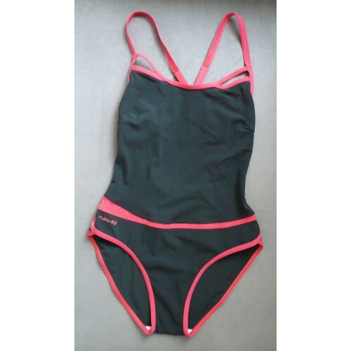 Maillot De Bain 1 Pièce Gris Anthracite Et Rose. Nabaiji. Taille 10 Ans