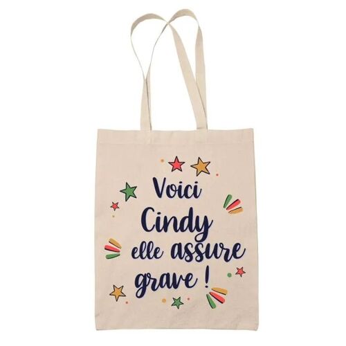 Tote Bag Cindy elle assure grave ! | Cadeau Fête des Mères Anniversaire Soeur Noël Tata Marraine Sac Cabas réutilisable