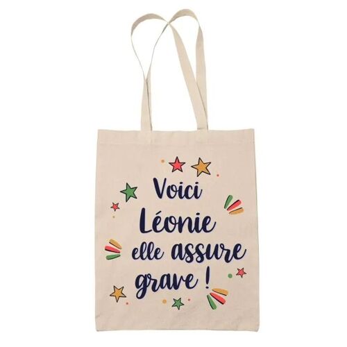 Tote Bag Léonie elle assure grave ! | Cadeau Fête des Mères Anniversaire Soeur Noël Tata Marraine Sac Cabas réutilisable