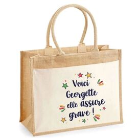 Cabas jute avec poche Georgette elle assure grave ! | Sac de shopping et courses réutilisable Cadeau Fête des Mères Anniversaire