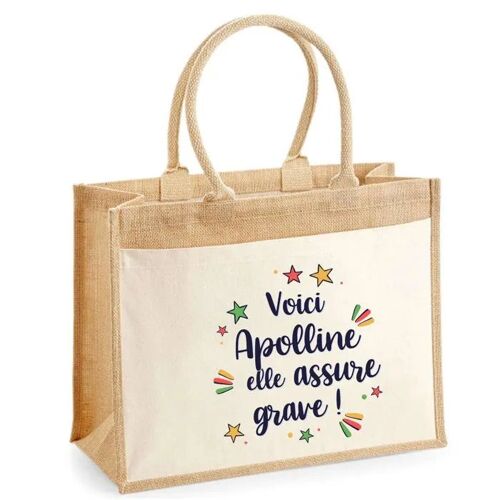 Cabas jute avec poche Apolline elle assure grave ! | Sac de shopping et courses réutilisable Cadeau Fête des Mères Anniversaire