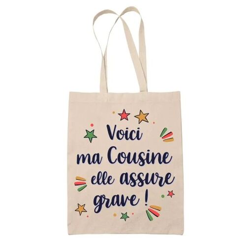 Tote Bag Cousine elle assure grave ! | Cadeau Fête des Mères Anniversaire Soeur Noël Tata Marraine Sac Cabas réutilisable