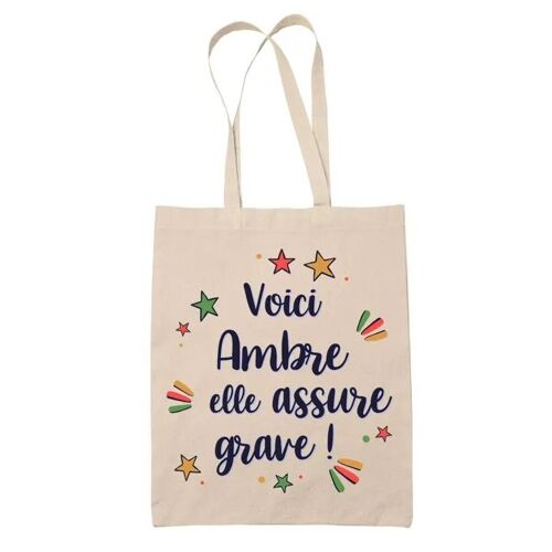 Tote Bag Ambre elle assure grave ! | Cadeau Fête des Mères Anniversaire Soeur Noël Tata Marraine Sac Cabas réutilisable