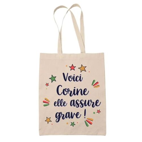 Tote Bag Corine elle assure grave ! | Cadeau Fête des Mères Anniversaire Soeur Noël Tata Marraine Sac Cabas réutilisable