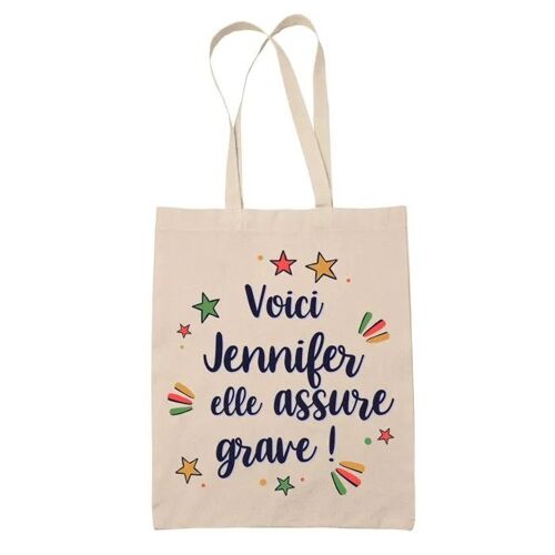 Tote Bag Jennifer elle assure grave ! | Cadeau Fête des Mères Anniversaire Soeur Noël Tata Marraine Sac Cabas réutilisable