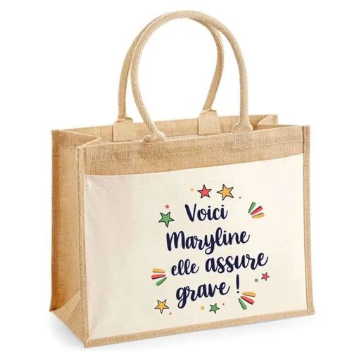 Cabas jute avec poche Maryline elle assure grave ! | Sac de shopping et courses réutilisable Cadeau Fête des Mères Anniversaire