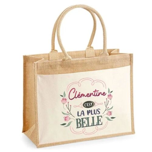 Planetee Cabas jute avec poche Clémentine la plus belle - Sac de shopping et courses réutilisable Cadeau Fête des Mères