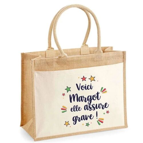 Cabas jute avec poche Margot elle assure grave ! | Sac de shopping et courses réutilisable Cadeau Fête des Mères Anniversaire Soeur