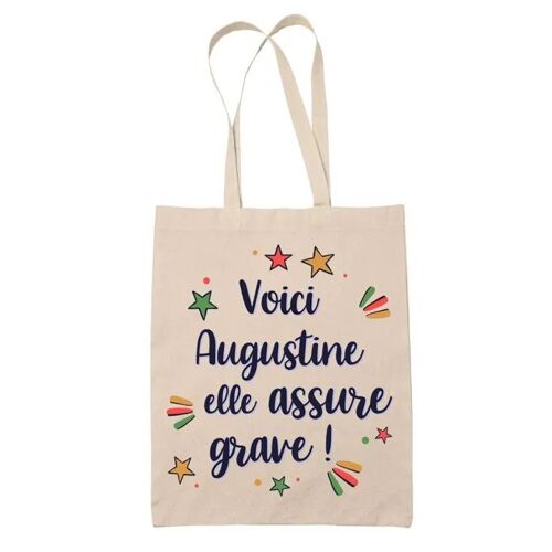 Tote Bag Augustine elle assure grave ! | Cadeau Fête des Mères Anniversaire Soeur Noël Tata Marraine Sac Cabas réutilisable