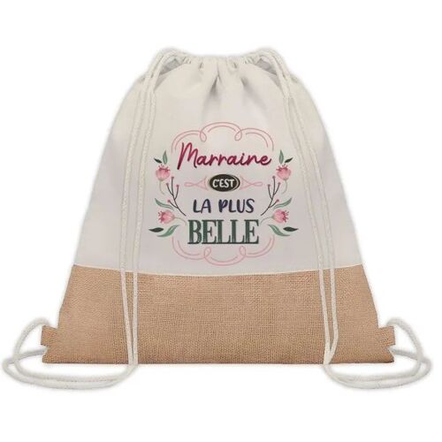 Sac à dos toile et jute Marraine la plus belle | Sac de Sport et Gym, Sac Doudou Enfant Cadeau Fête des Mères Anniversaire Soeur
