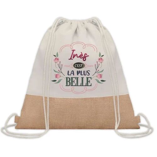 Sac à dos toile et jute Inès la plus belle | Sac de Sport et Gym, Sac Doudou Enfant Cadeau Fête des Mères Anniversaire Soeur Noël