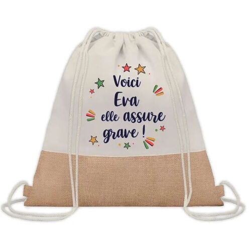 Sac à dos toile et jute Eva elle assure grave ! | Sac de Sport et Gym, Sac Doudou Enfant Cadeau Fête des Mères Anniversaire Soeur