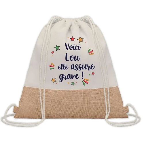 Sac à dos toile et jute Lou elle assure grave ! | Sac de Sport et Gym, Sac Doudou Enfant Cadeau Fête des Mères Anniversaire Soeur