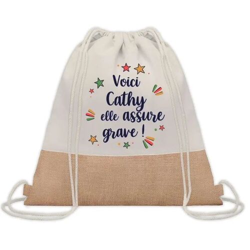 Sac à dos toile et jute Cathy elle assure grave ! | Sac de Sport et Gym, Sac Doudou Enfant Cadeau Fête des Mères Anniversaire Soeur