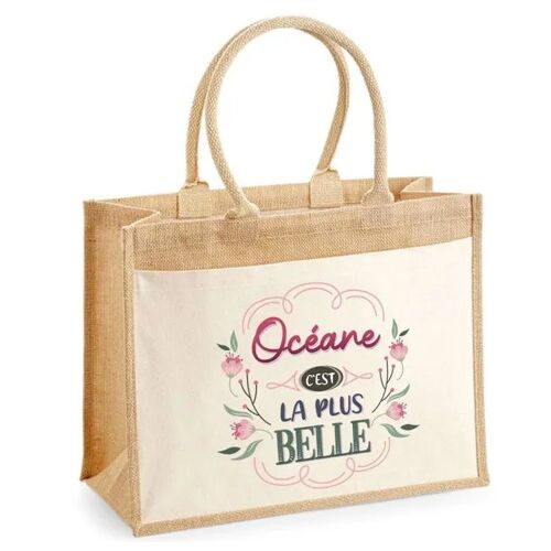 Cabas jute avec poche Océane la plus belle | Sac de shopping et courses réutilisable Cadeau Fête des Mères Anniversaire Soeur Noël