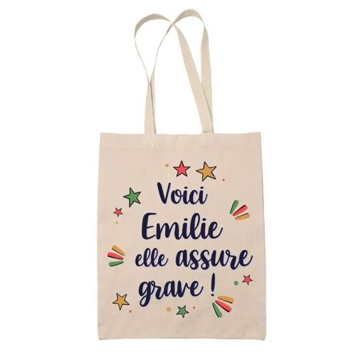 Tote Bag Emilie elle assure grave ! | Cadeau Fête des Mères Anniversaire Soeur Noël Tata Marraine Sac Cabas réutilisable