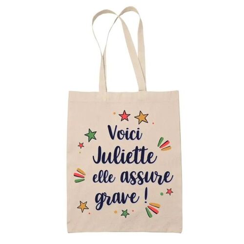 Tote Bag Juliette elle assure grave ! | Cadeau Fête des Mères Anniversaire Soeur Noël Tata Marraine Sac Cabas réutilisable