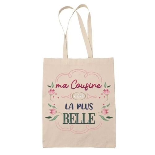 Tote Bag Cousine la plus belle | Cadeau Fête des Mères Anniversaire Soeur Noël Tata Marraine Sac Cabas réutilisable