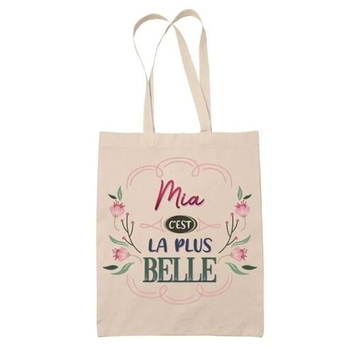 Tote Bag Mia la plus belle | Cadeau Fête des Mères Anniversaire Soeur Noël Tata Marraine Sac Cabas réutilisable
