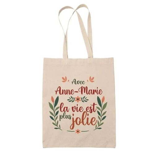 Planetee Tote bag Anne-Marie la vie est plus jolie - Cadeau Fête des Mères Anniversaire Soeur Noël Tata Marraine Sac Cabas