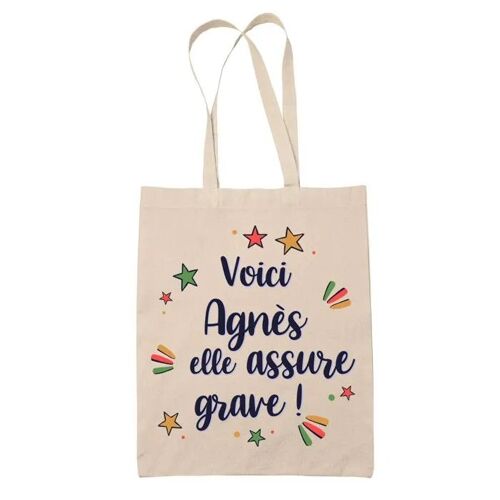 Tote Bag Agnès elle assure grave ! | Cadeau Fête des Mères Anniversaire Soeur Noël Tata Marraine Sac Cabas réutilisable