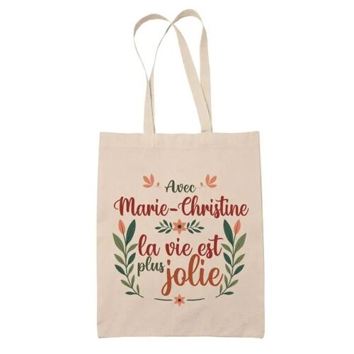 Planetee Tote bag Marie-Christine la vie est plus jolie - Cadeau Fête des Mères Anniversaire Soeur Noël Tata Marraine Sac Cabas