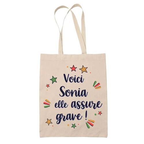 Tote Bag Sonia elle assure grave ! | Cadeau Fête des Mères Anniversaire Soeur Noël Tata Marraine Sac Cabas réutilisable