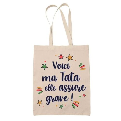 Tote Bag Tata elle assure grave ! | Cadeau Fête des Mères Anniversaire Soeur Noël Tata Marraine Sac Cabas réutilisable
