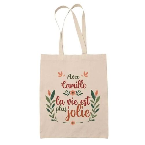 Tote Bag Camille la vie est plus jolie | Cadeau Fête des Mères Anniversaire Soeur Noël Tata Marraine Sac Cabas réutilisable