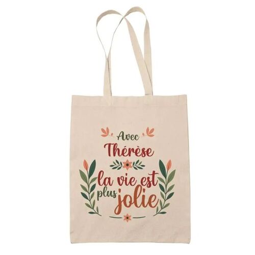 Planetee Tote bag Thérèse la vie est plus jolie - Cadeau Fête des Mères Anniversaire Soeur Noël Tata Marraine Sac Cabas réutilisable
