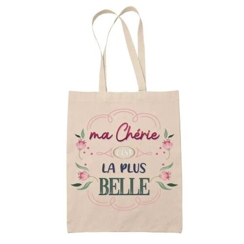 Tote Bag Chérie la plus belle | Cadeau Fête des Mères Anniversaire Soeur Noël Tata Marraine Sac Cabas réutilisable