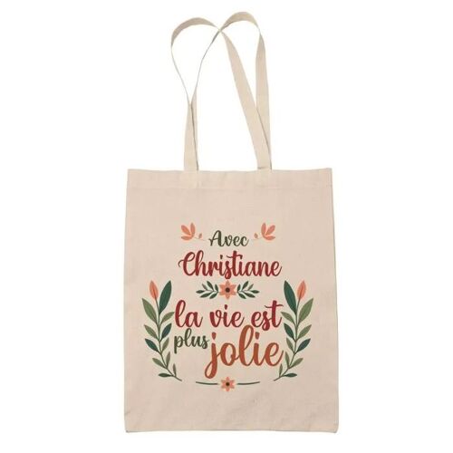 Tote Bag Christiane la vie est plus jolie | Cadeau Fête des Mères Anniversaire Soeur Noël Tata Marraine Sac Cabas réutilisable