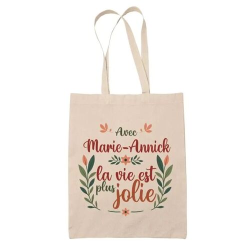 Planetee Tote bag Marie-Annick la vie est plus jolie - Cadeau Fête des Mères Anniversaire Soeur Noël Tata Marraine Sac Cabas
